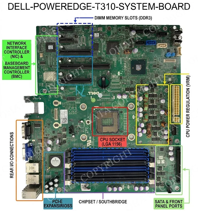 Dell PowerEdge T310 System Board Show All Components