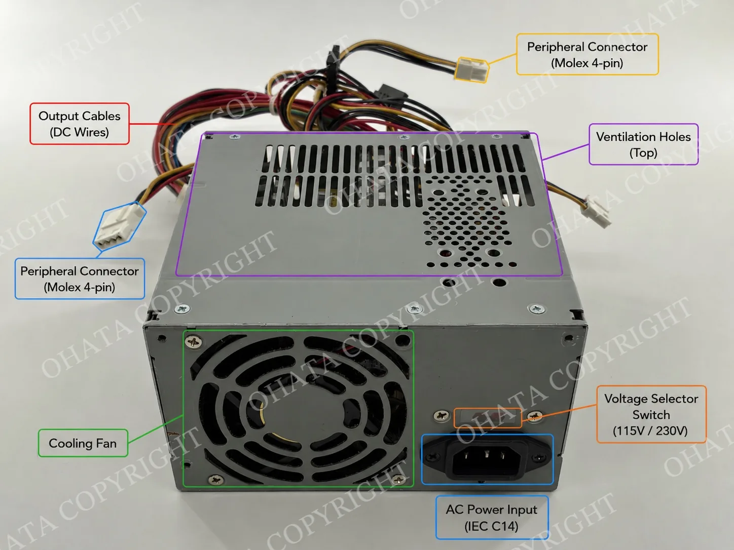 Complete desktop ATX power supply with original cables and housing
