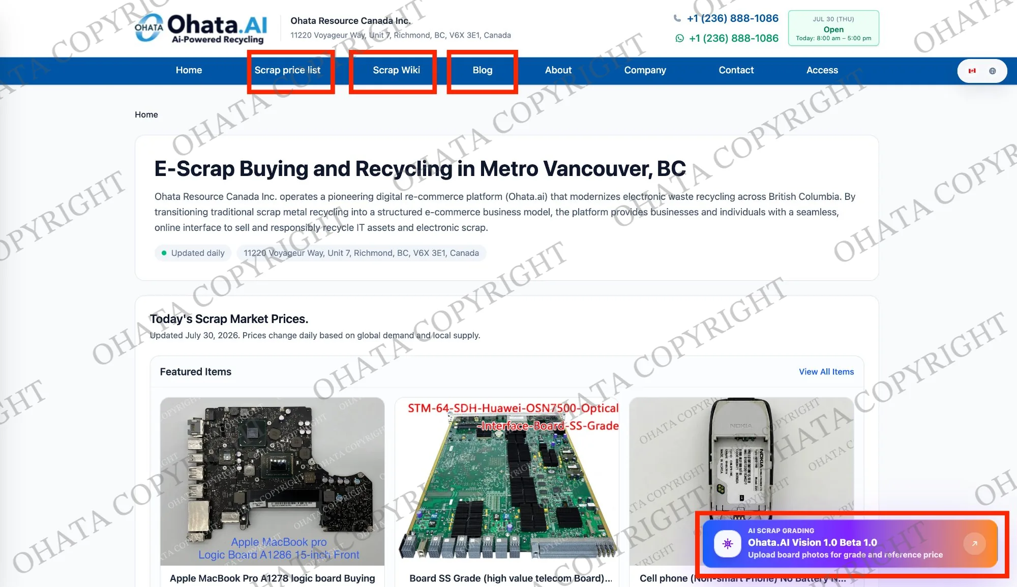 Ohata Resource Canada Scrap Price List, Scrap Wiki, Ohata AI 1.0 Vision 1.0