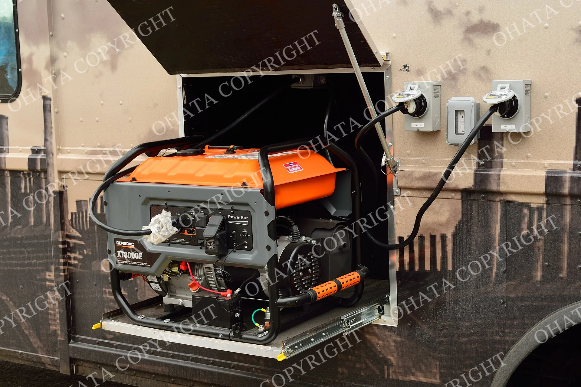 Example of an engine-powered portable generator. Reference image only