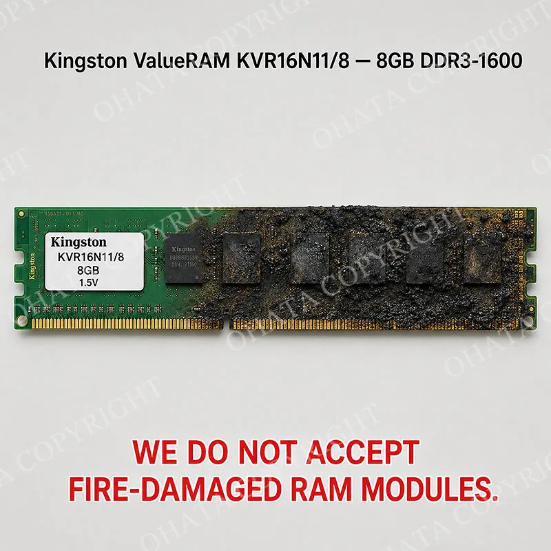 Kingston ValueRAM KVR16N11 8 8GB DDR3 1600 RAM A GRADE Burned By Fire