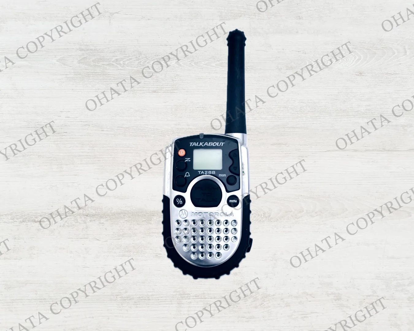 Example of a handheld two-way radio. A single unit can be recycled even if its matching handset is missing. Reference image only.