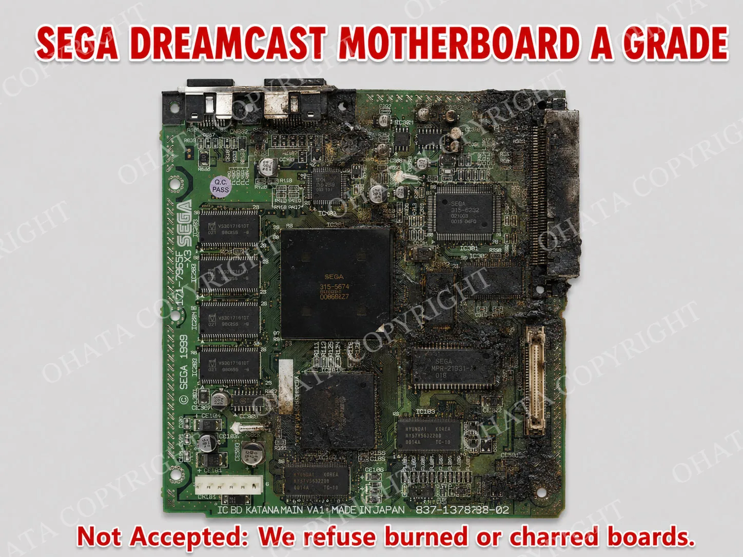 Sega Dreamcast Motherboard A GRADE Burned By Fire
