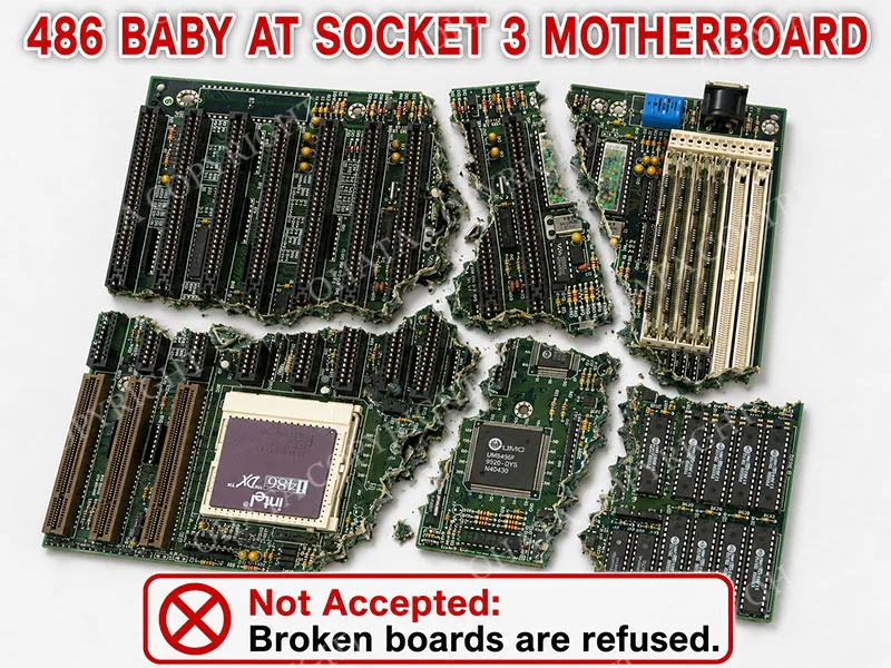 486 Baby AT Socket 3 Motherboard B grade Broken