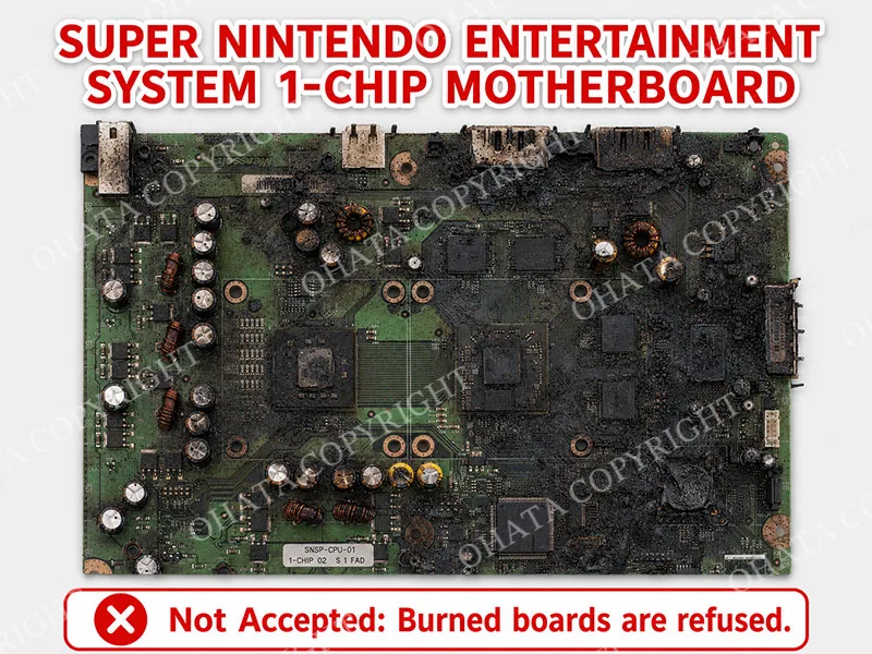 Super Nintendo Entertainment System 1 Chip Motherboard D GRADE Burned By Fire