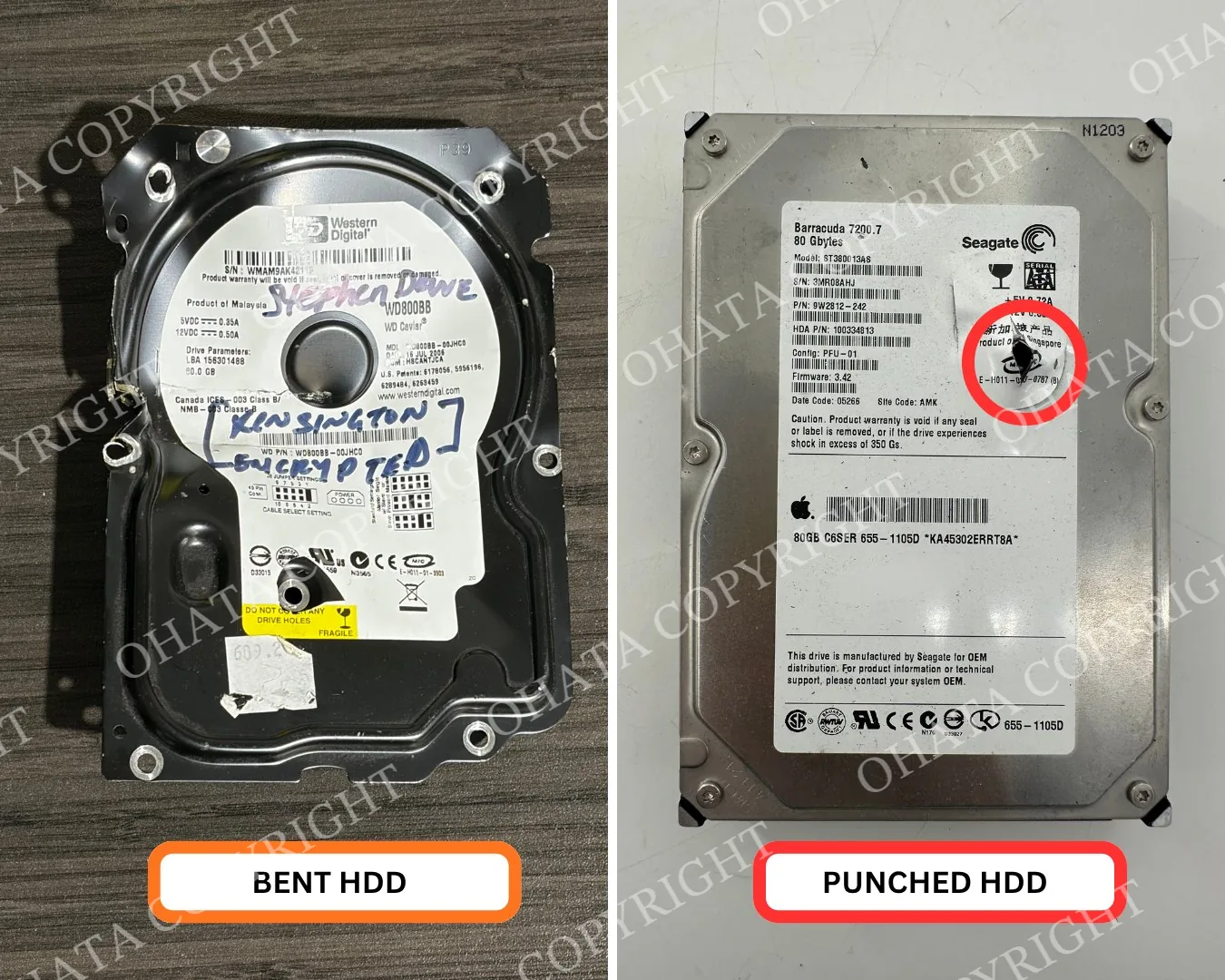 Bent or punched HDD