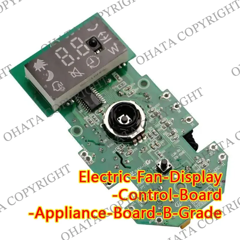 Electric-fan display control board with a digital display, rotary control, buttons, and several small integrated circuits.
