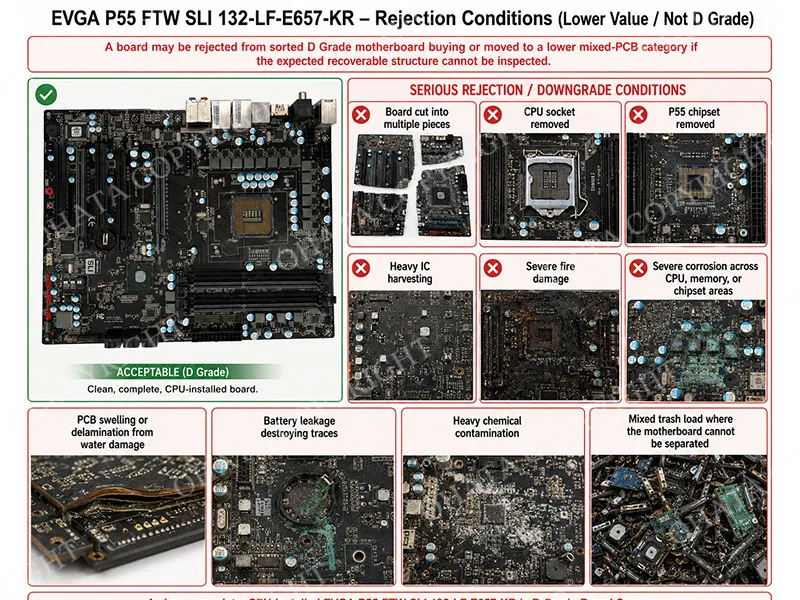 EVGA P55 FTW 132 LF E657 KR Rejection Conditions