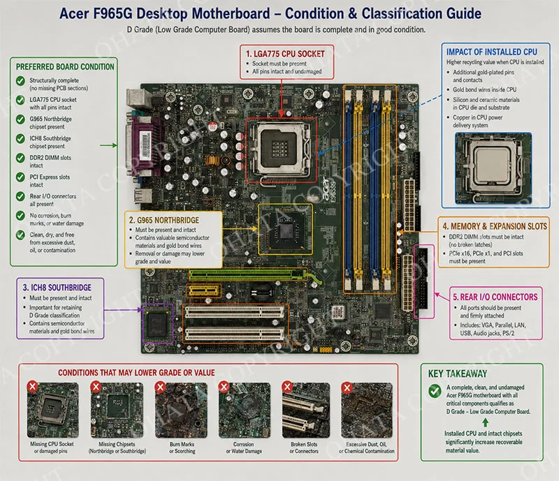 Complete versus stripped Acer F965G board for D-grade inspection