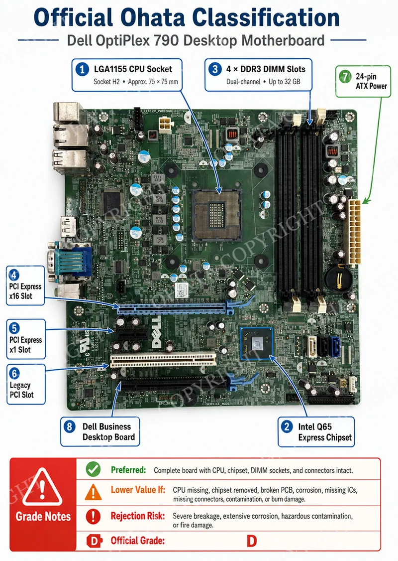 Complete Dell OptiPlex 790 motherboard accepted as Ohata D Grade