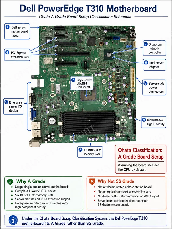 Dell DP/N 02P9X9 Rev A00 marking on a PowerEdge T310 motherboard