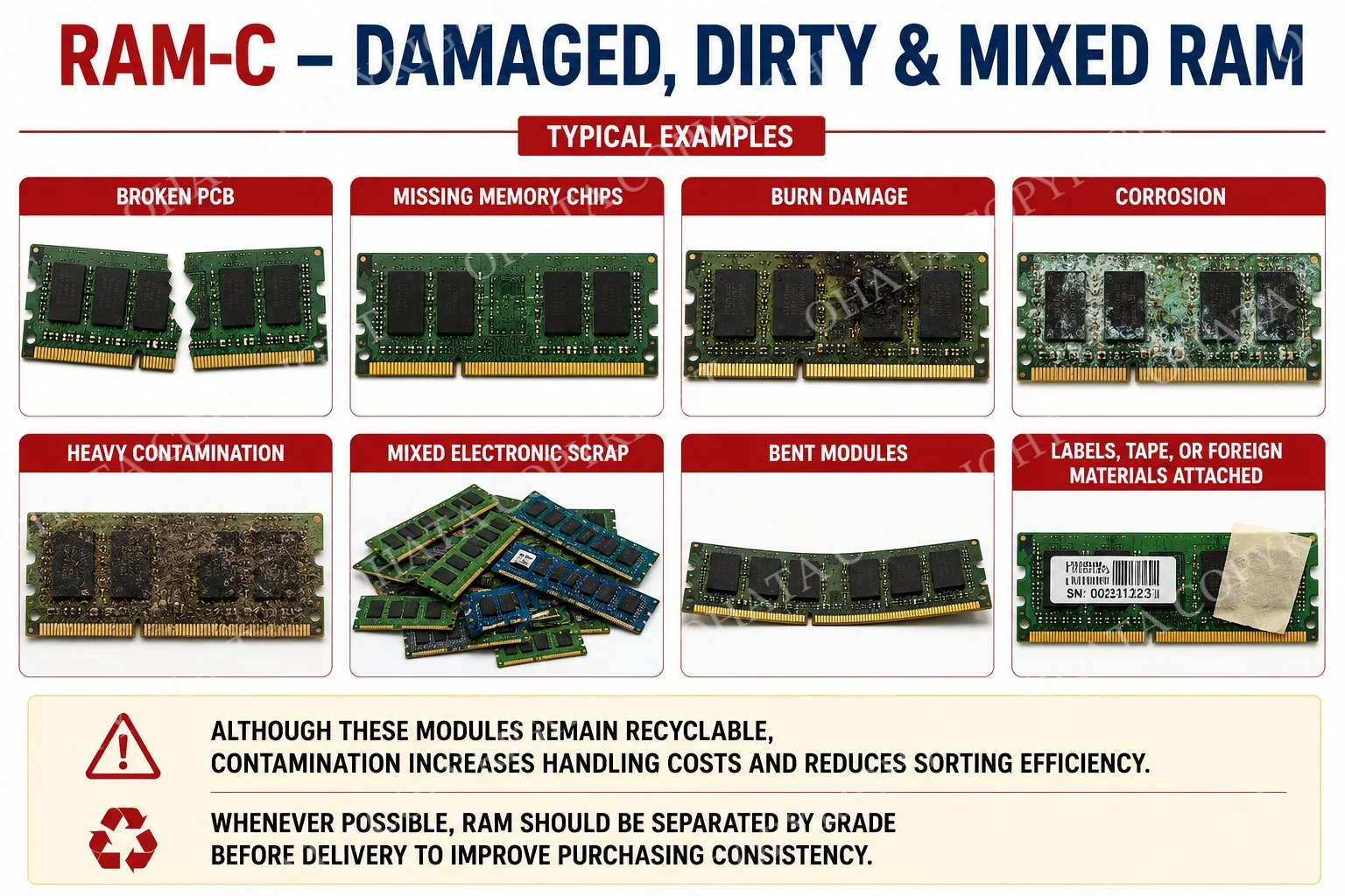 RAM-C consists of memory modules whose physical condition reduces their recycling value.