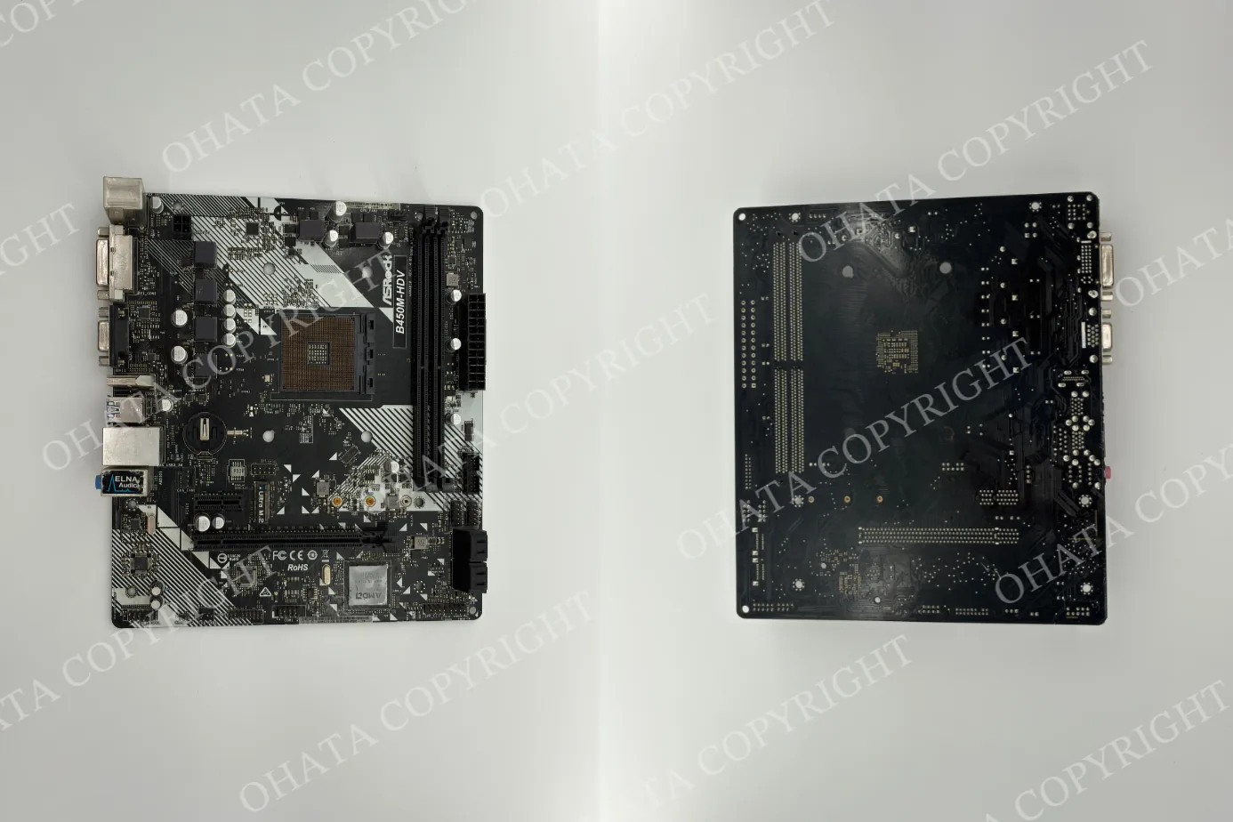 ASRock B450M HDV Front and Backside Photo