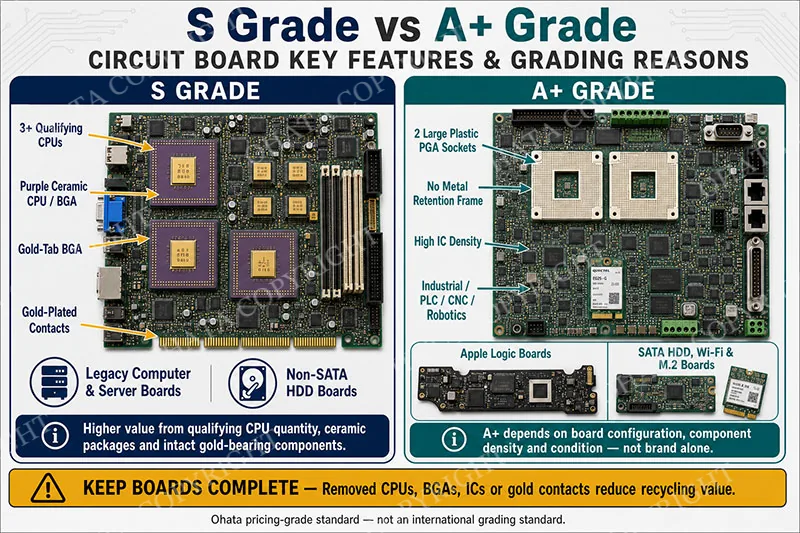 S Grade vs A+ Grade CIRCUIT BOARD KEY FEATURES& GRADING REASONS