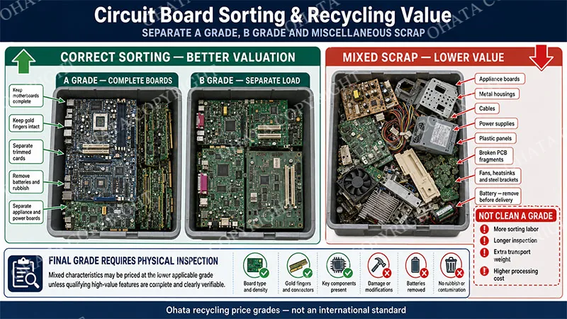 Circuit Board Sorting & Recycling ValueSEPARATE A GRADE, B GRADE AND MISCELLANEOUS SCRAP