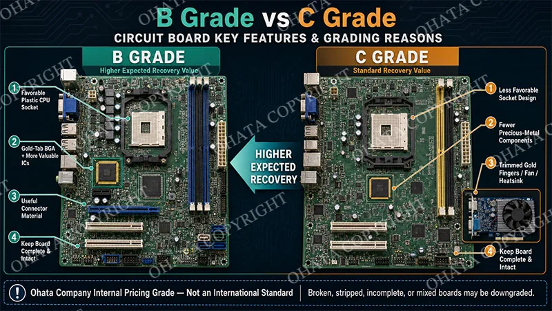 B Grade vs C Grade CIRCUIT BOARD KEY FEATURES & GRADING REASONS