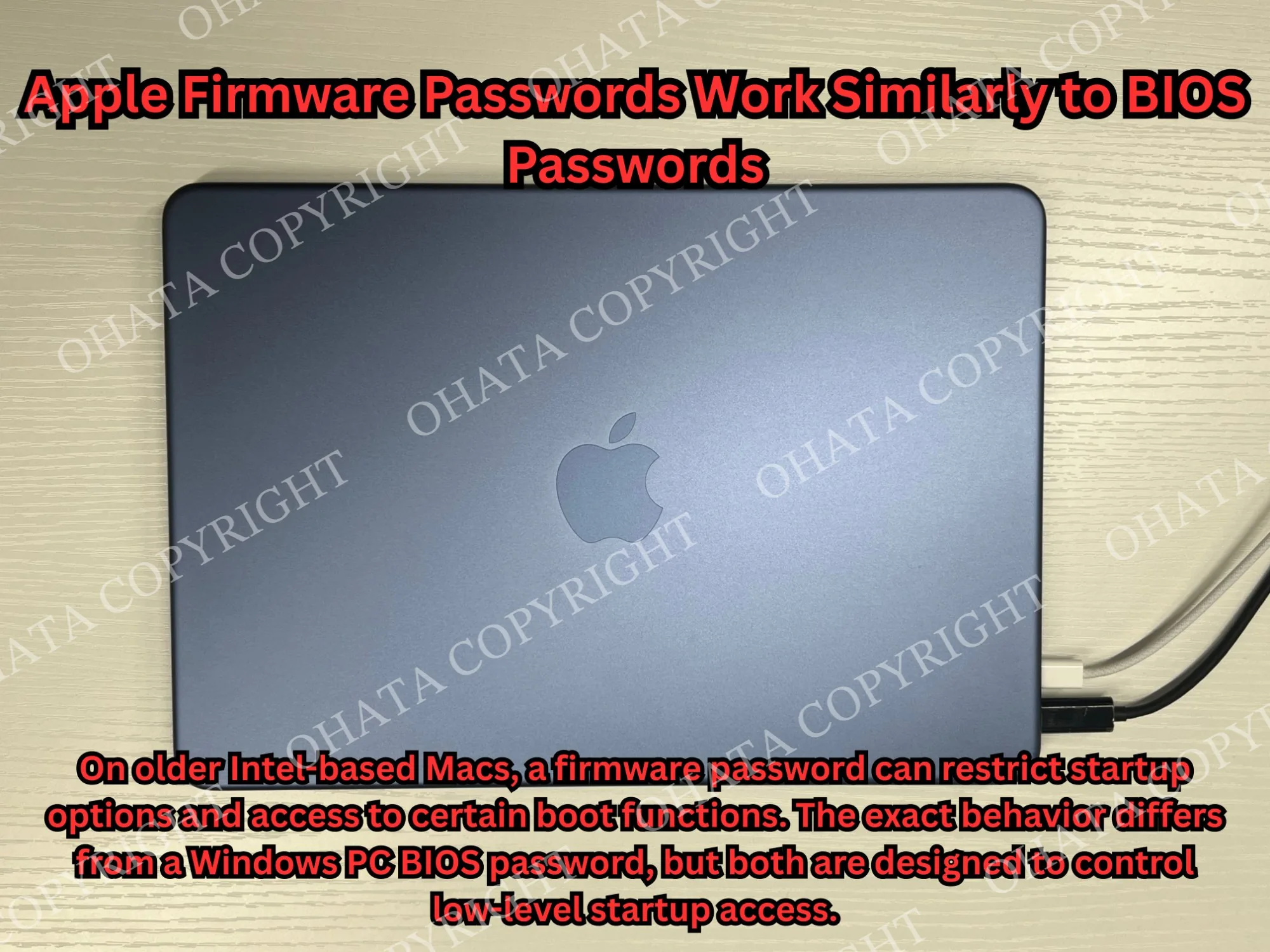 Closed Apple laptop illustrating firmware password protection on older Intel-based Macs.
