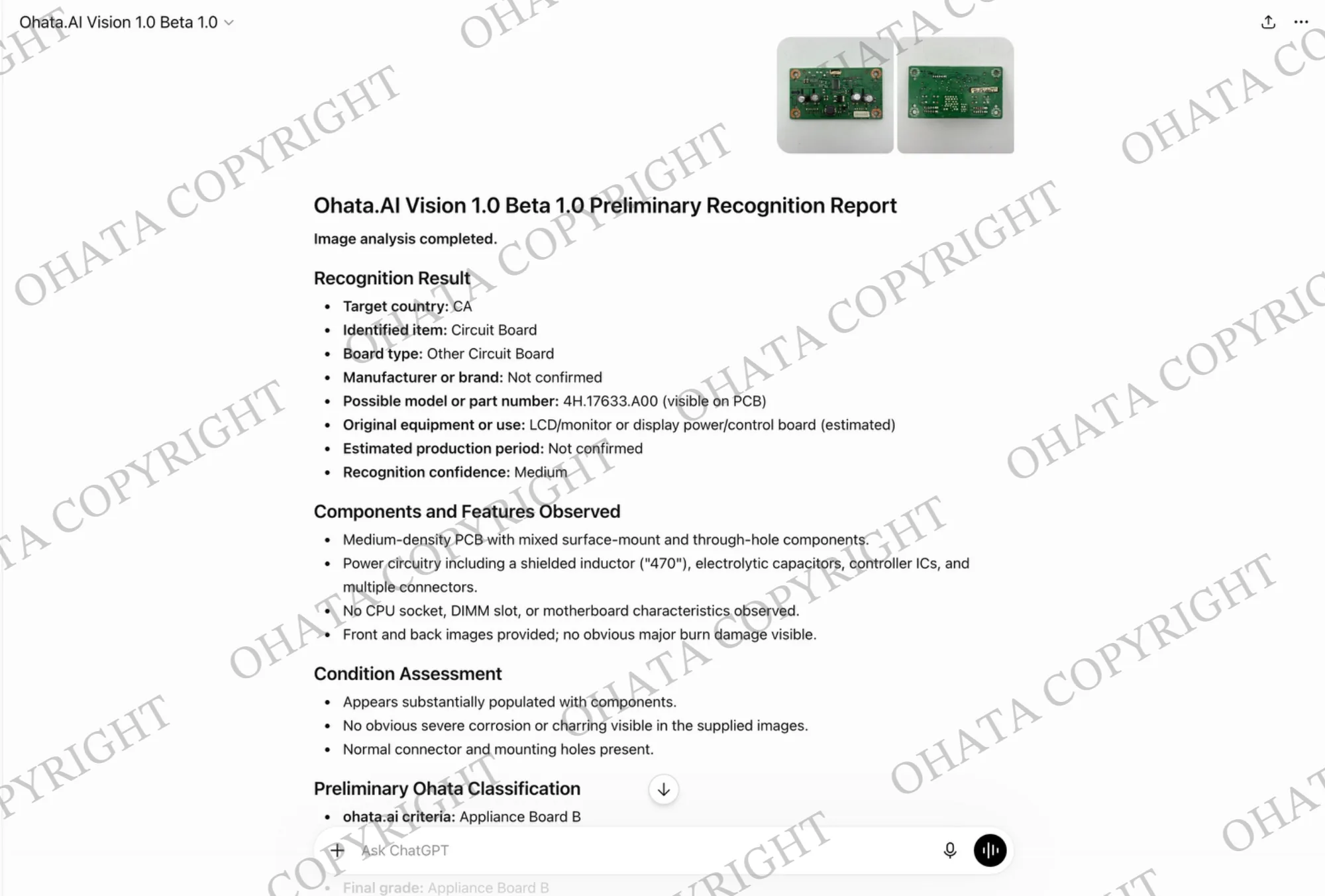 Ohata.AI Vision 1.0 Beta 1.0 Preliminary Recognition Report
