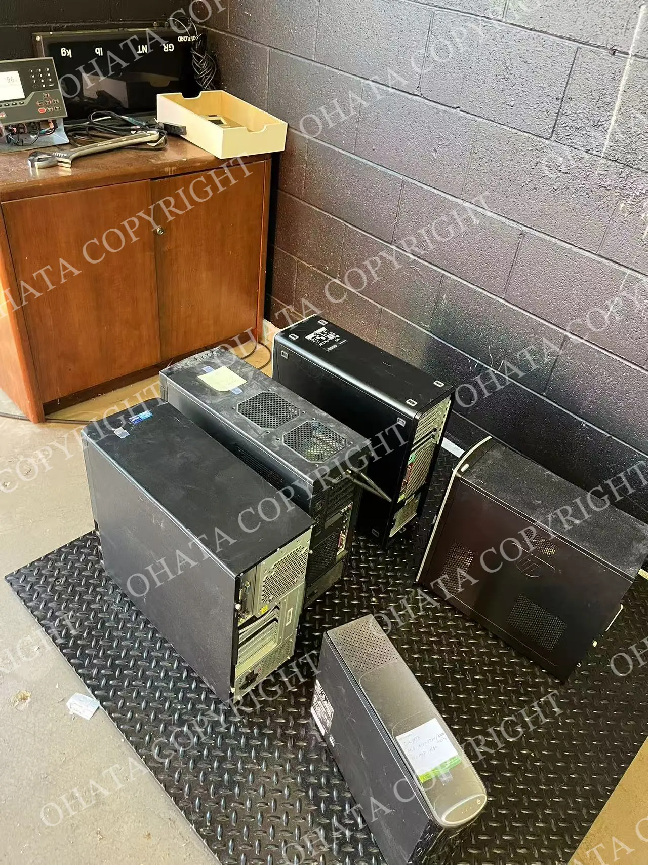 Desktop computer towers with motherboards purchased at Ohata Resource Canada’s Richmond yard.