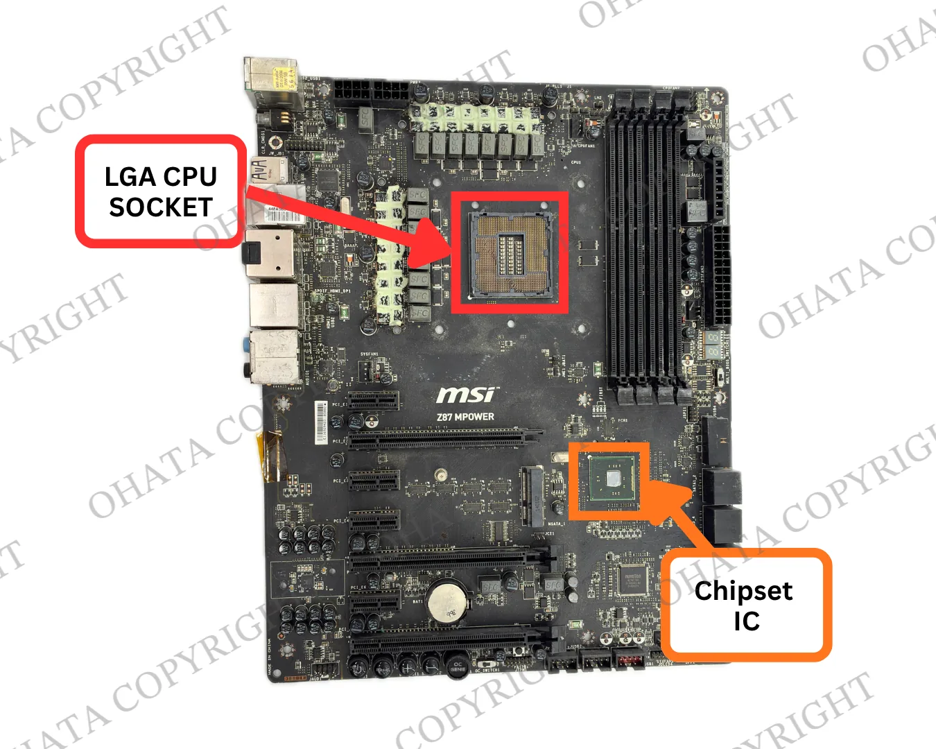 MSI Z87 MPOWER motherboard chipset IC & LGA CPU socket