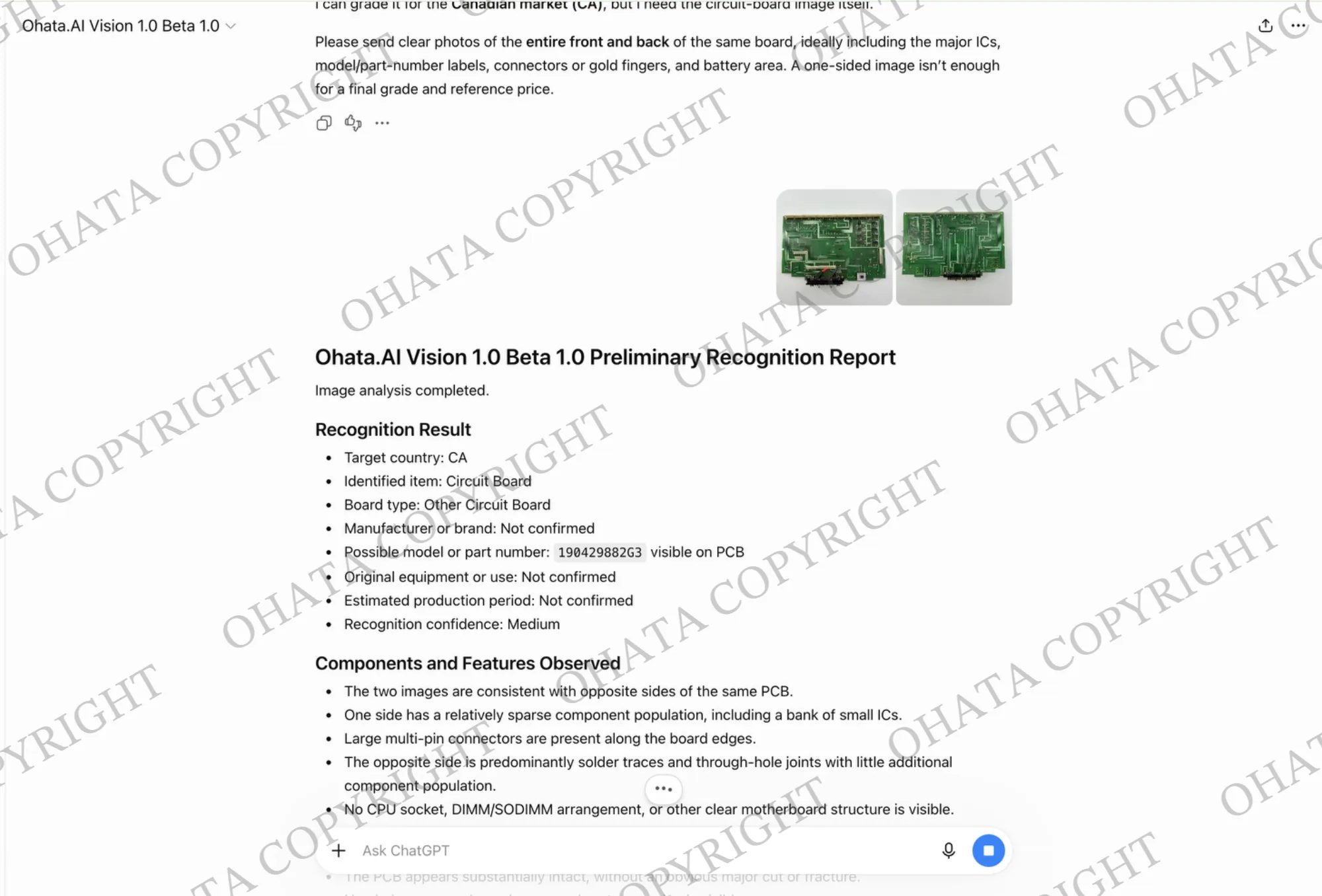 Ohata.AI Vision 1.0 Beta 1.0 Preliminary Recognition Report
