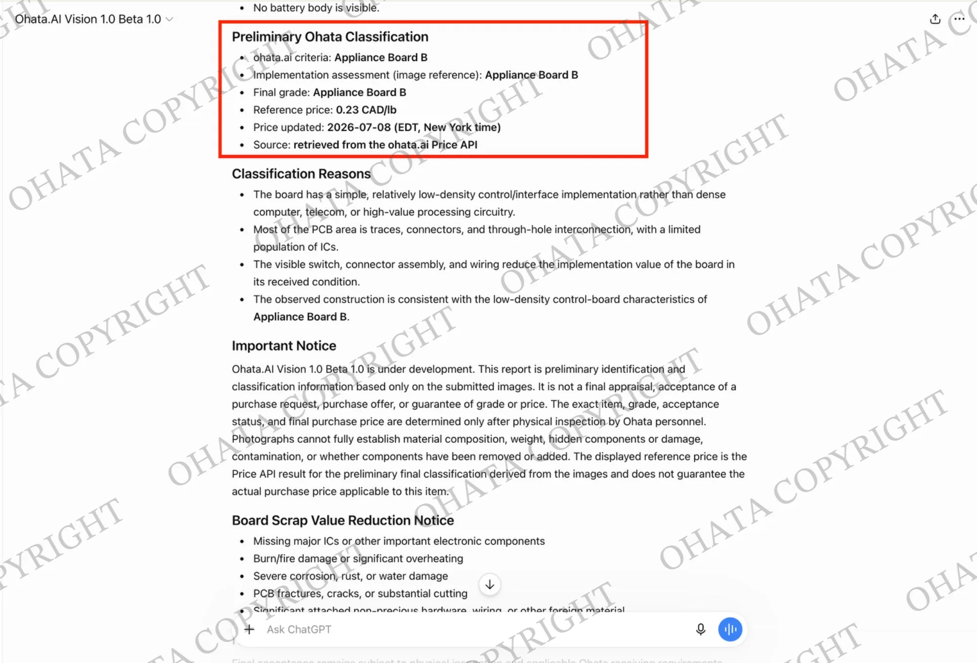 Ohata.AI Vision 1.0 Beta 1.0 Preliminary Recognition Report